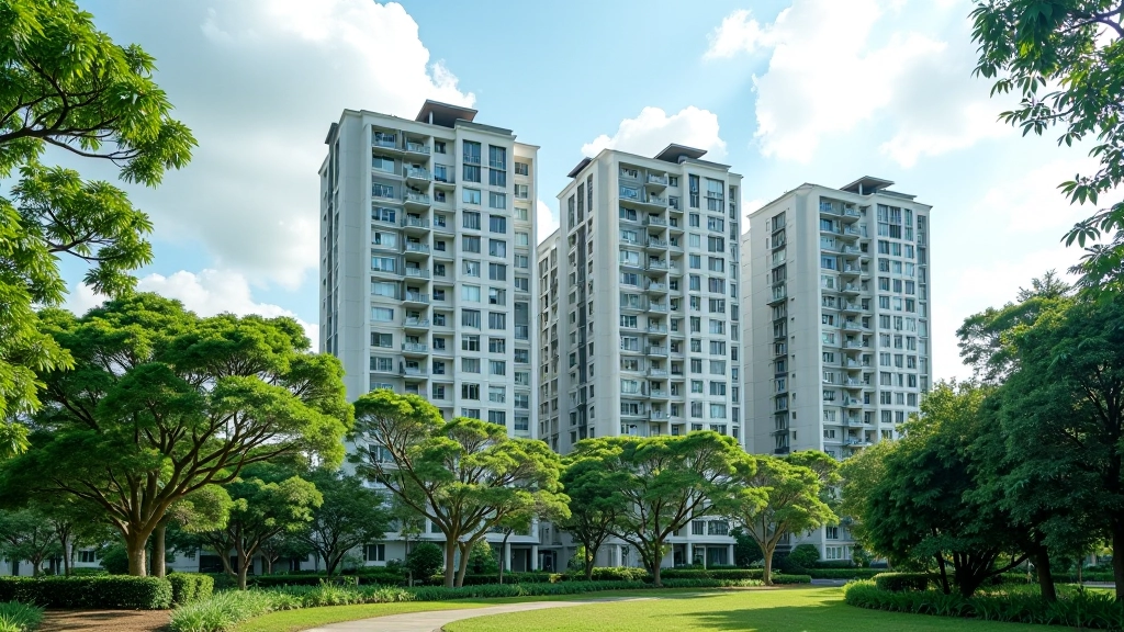 Government housing block with residential units and green landscaping in Singapore